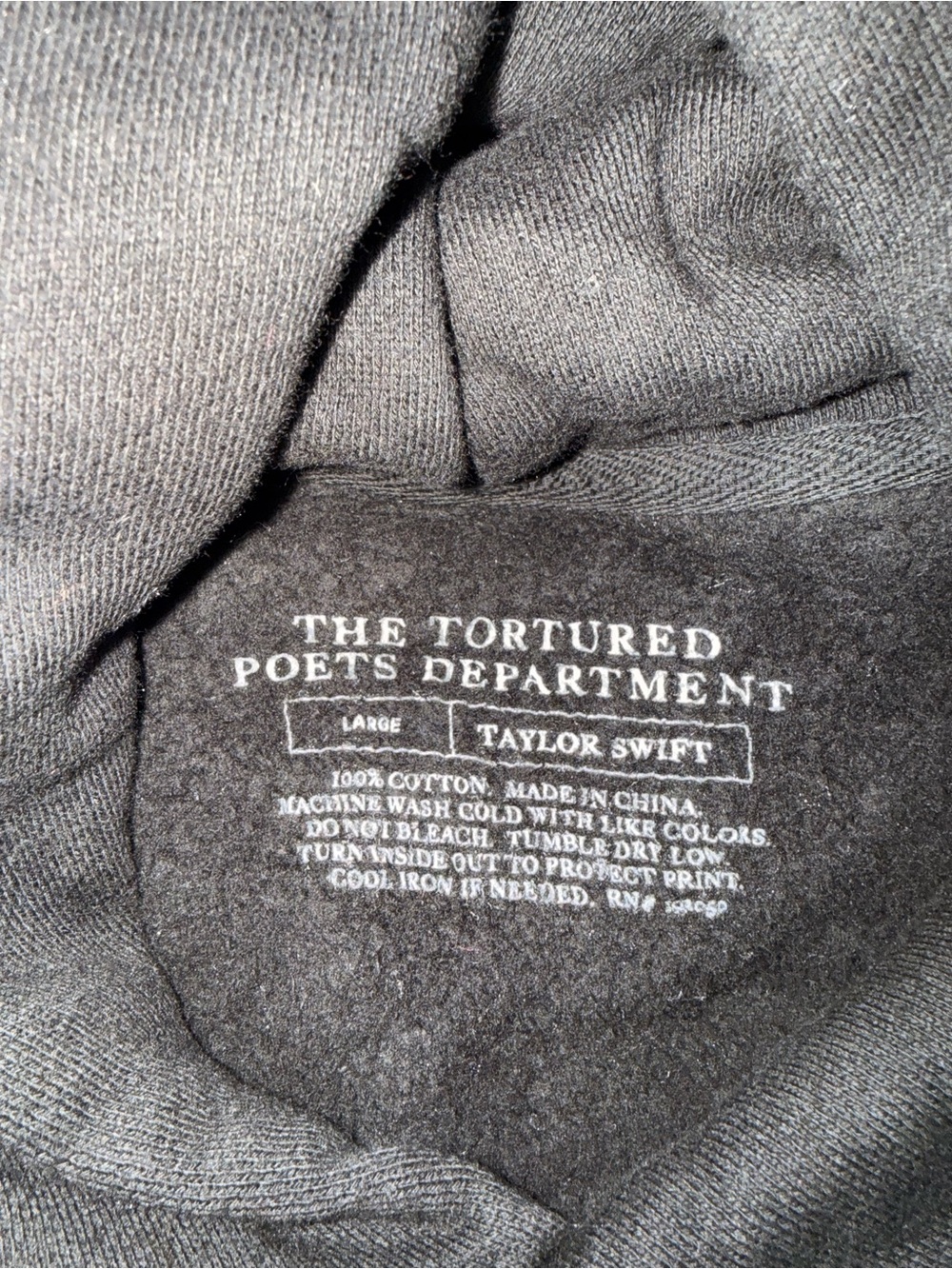 Taylor Swift The Tortured Poets Department Black Hoodie Sweatshirt Large - Picture 3 of 3
